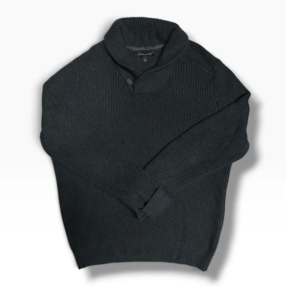 Banana Republic Men’s Shawl Collar Sweater Size L Dark Grey Cotton Wool Blend
